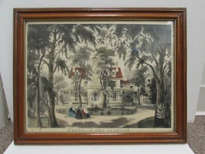 Vintage Currier & Ives Original Lithographie Druck Ein Zuhause auf dem Land 1850er GUC - Bild 1 von 5