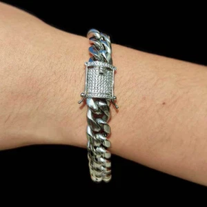 Fashion Mens Miami Chain 14mm 8.66" Stainless Steel Cuban Link Bracelet Silver - Picture 1 of 6