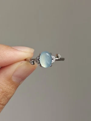 Aquamarine small flower wreath Adjustable Silver Plated Ring - Image 1 of 4