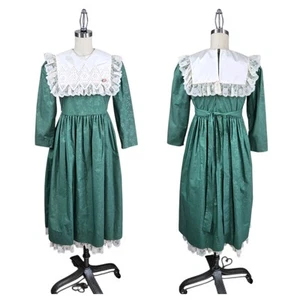 VTG Jayne Copeland Dress Girls Sz 14 Green Floral Satin Collar Lace Accent Party - Picture 1 of 22