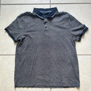 Perry Ellis Men’s Shirt L Navy Blue Geometric Pattern Short Sleeve Cotton Polo - Picture 1 of 7