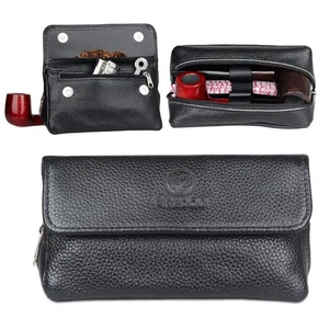 Leather Smoking Pipe Bag Pouch Case for 2 Pipes (Black) - Picture 1 of 7