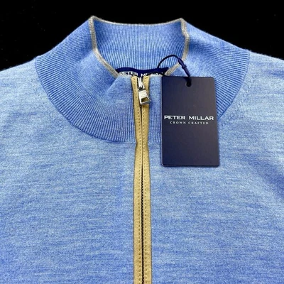 Peter Millar Crown Crafted Excursionist Flex Quarter Zip Sweater Blue Large $350 - Image 1 of 4