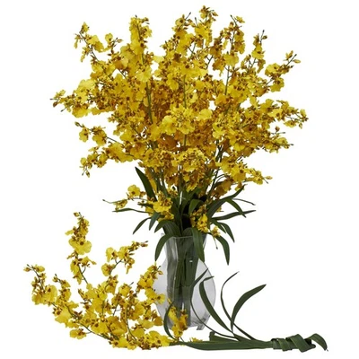 Nearly Natural Dancing Lady Set Of 12 Leafy Stem Yellow Flower Home Decor - Image 1 of 2