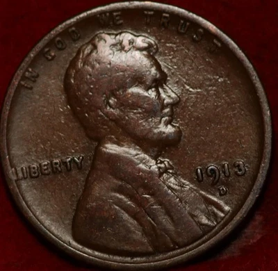 1913-D Denver Mint Copper Lincoln Wheat Cent - Image 1 of 2