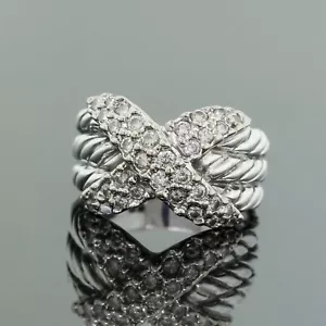 D.Yurman 18K White Gold/Sterling Silver Diamond Cable Crossover X Ring Size 5.75 - Picture 1 of 6