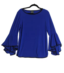 Coco Bianco Bluse Damen mittelblau mit schwarzen Paspeln 3/4 Belle Ärmel #2116 - Bild 1 von 12
