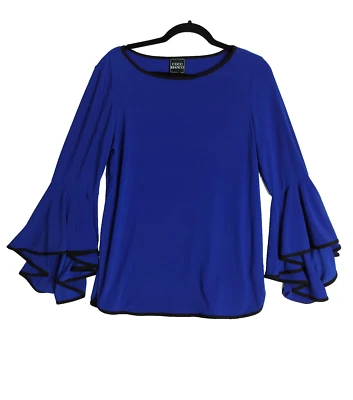 Blusa mujer Coco Bianco azul medio con ribete negro manga 3/4 Belle #2116 Foto 1 de 4