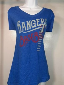 MLB GENUINE MERCHANDISE Short Sleeve V-Neck "RANGERS BASEBALL" Tee-Medium-Deep R - Picture 1 of 6