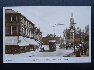 LUTON George Street & Corn Exchange Advert E. STRANGE & SONS - Old RP Postcard - Picture 1 of 4