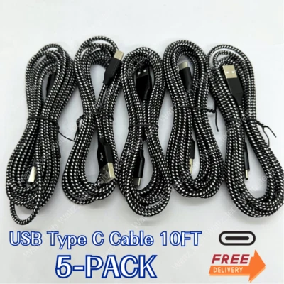 Paquete de 5 cables de carga rápida USB tipo C de 10 pies para cable de carga Samsung Android LG Foto 1 de 4
