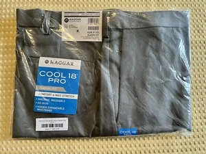 Hagger Men's Cool 18 Pro Heather Grey Front Flat Front Pant Classic Fit 42Wx32L - Picture 1 of 6