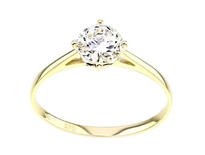 9ct Yellow Gold 0.75ct Simulated Diamond Solitaire Engagement - Ring J to S - Image 1 of 4