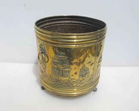 Vintage Brass Trough Tub Planter Plant Pot Old Antique Ships Ocean Navy 11"W Cover