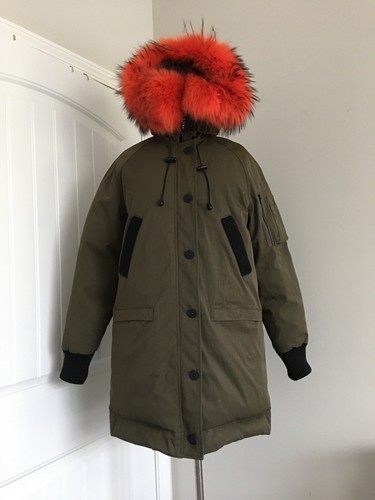 PARKA LUNGO KENZO VERDE OLIVA RIMOVIBILE PELLICCIA DI PROCIONE CON CAPPUCCIO PIUMINO ANATRA TAGLIA M