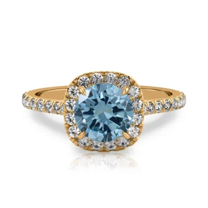IGI Lab Grown 1,50 Karat Rundschliff Diamant Fancy Vivid Blue 18K Gelbgold Ring - Bild 1 von 11