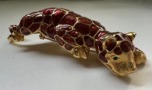 Vintage Cougar Panther Leopard Big Cat Enameled w/Green rhinestone Eyes - Picture 1 of 17
