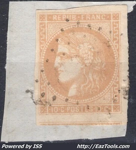 FRANCE EMISSION DE BORDEAUX 10c BISTRE JAUNE N°43B AVEC OBLITERATION - Picture 1 of 2