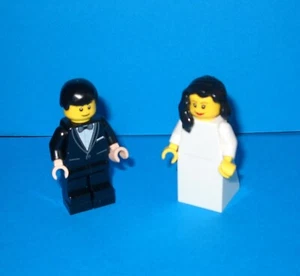 NEW LEGO WEDDING BLACK HAIR BRIDE AND GROOM MINIFIGURES, BLACK TUXEDO - Picture 1 of 1