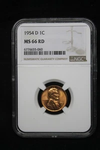 1954 D Lincoln Cent, NGC MS66 RD - Picture 1 of 2