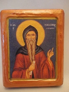 Heiliger Cassianos Kassianos Orthodox Byzantinische Rosegold Gebetsikone auf Kiefernholz - Bild 1 von 9