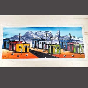 SOUTH AFRICAN oil painting on Canvas Cape Town Township Colorful Surrealism Dino - Picture 1 of 8
