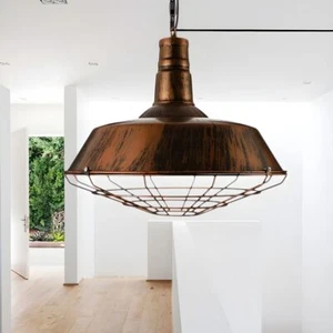 Farmhouse Barn Metal Shade with Cage Pendant Light Height Adjustable Chandelier - Picture 1 of 9