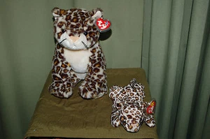 SNEAKY el Leopardo Gato Salvaje Amigo y PECAS el Leopardo Ty Beanie Baby - MWMT - Imagen 1 de 3