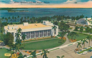MIAMI FLORIDA MEMORIAL LIBRARY VINTAGE LINEN POSTCARD VIEW - Picture 1 of 2
