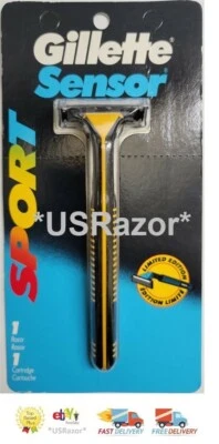 Gillette Sensor Razor Sport Metal Shaver Handle 93 USA fit Excel 3 Blade Yellow - Image 1 of 4
