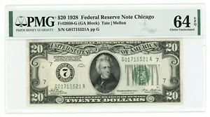 Usa-Federal Reserve … Fr #2050-G ... 20 Dollars ... 1928 ... Ch *UNC* PMG 64 EPQ - Picture 1 of 2
