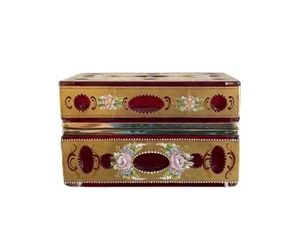 Vintage Large Breathtaking Red Murano Glass Enamel and Gold Hand Painted Box * - Picture 1 of 12