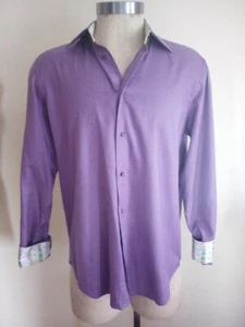Robert Graham Button-Down Shirt Mens L Purple Long Sleeve Contrasting Flip Cuffs - Picture 1 of 9