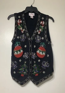 Vintage Rosanna S Weihnachten Strick Weste Art to Wear Perlen - Bild 1 von 13