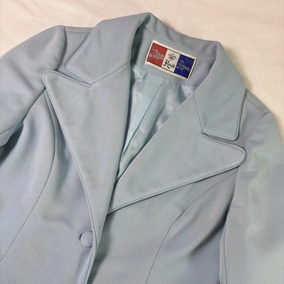 Vintage 1960s Lilli Ann Knit 2 Piece Dress Coat Set Powder Blue No Tag XS/S Midi - Image 1 of 4