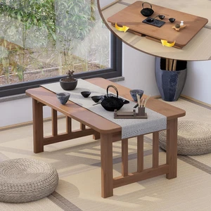 Japanese Folding Floor Coffee Table, Bamboo Foldable Low Table for Sitting on th - Picture 1 of 12