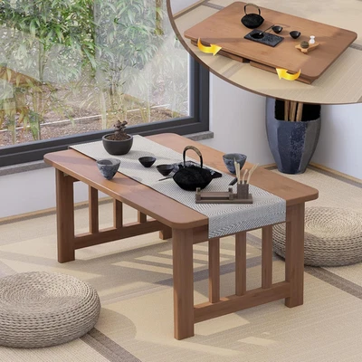 Japanese Folding Floor Coffee Table, Bamboo Foldable Low Table for Sitting on th - Image 1 of 4