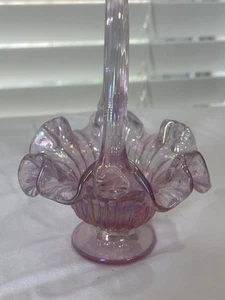 Vintage Fenton Pink Irradescent 5.5” Mini Basket W/ Fenton Sticker - Picture 1 of 5