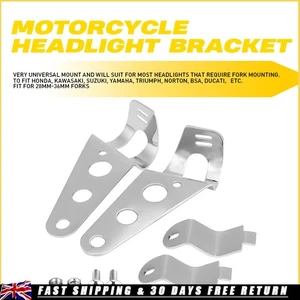 2x Universal Motorcycle Motorbike Headlight Headlamp Brackets Chrome For 28-36mm - Picture 1 of 9