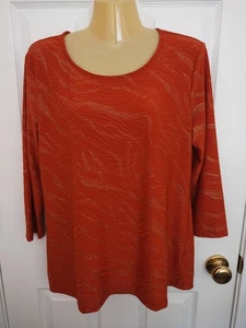 Top túnica manga 3/4 naranja y dorado JM Collection para mujer - talla mediana - Imagen 1 de 3