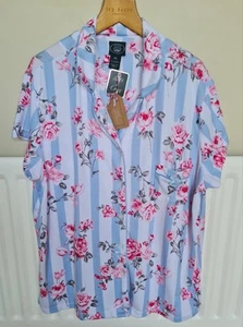 LADIES BNWT LAURA ASHLEY FLORAL STRIPE SOFT BUTTON FRONT PYJAMA TOP SIZE XL - Picture 1 of 8