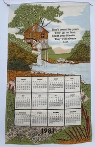 "Calendario de pared vintage 1981 toalla de té lino casa de campo molino 16"" x 28""" - Imagen 1 de 1