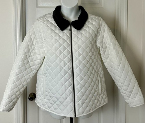 OFF WHITE Giacca trapuntata Kim Rogers collo pelliccia sintetica donna XL bianco sporco full zip davanti