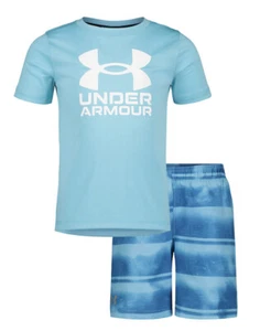 Under Armour Boys' Two Piece Swim Set Fresco Blue Stripes Size 4 UASFK07E-481 - Picture 1 of 2