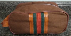 Vintage Sears Brown Canvas Toiletry Dopp Shave Travel Bag 9"x4.5"x4.5-Stripes - Picture 1 of 8