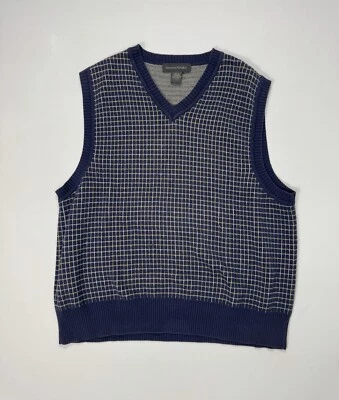 Chaleco Suéter Grande Banana Republic Para Hombres Cuello en V Azul Amarillo Cuadros Clásico Exterior Foto 1 de 4