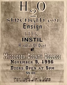 H20 ENSIGN I.D.K. INSTILL + RARE VINTAGE 95 FLYER 11/9/96 MIDDLESEX COLLEGE NJ - Imagen 1 de 2