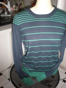 French Connection WOMAN LADY NAVY BLUE Sweater & GREEN Striped TOP SZ S COTTON - Picture 1 of 4