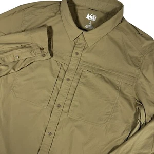 REI Co-Op Performance Shirt Men's L Khaki Tan Adjustable Sleeves Vented Outdoors - Picture 1 of 11