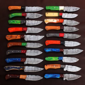 LOT of 20 pcs CUSTOM HANDMADE DAMASCUS STEEL HUNTING SKINNER EDC KNIFE W/SHEATH - Picture 1 of 8